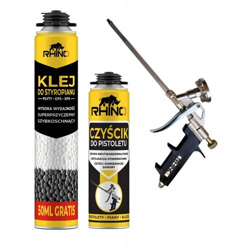 Pistolet + Piano Klej do Styropianu XPS EPS 800ml WYDAJNY + Czyścik Zestaw na Arena.pl