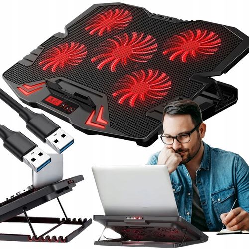 PODSTAWKA CHŁODZĄCA POD LAPTOPA Z WYŚWIETLACZEM LED REGULACJA 9-17" MOCNA na Arena.pl