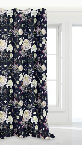 Zasłona gotowa na przelotkach PEONY 140x250 czarna kwiaty peonii na Arena.pl