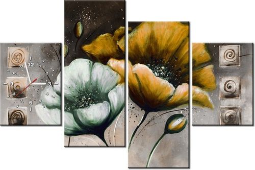120CM 80CM ZEGAR 4 ELEM MALOWANE MAKI ZÓŁCI OBRAZ ŚCIENNY na Arena.pl