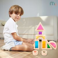 Tęczowe klocki drewniane - 25 elementów