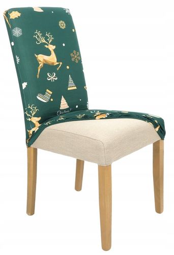 ZESTAW 6 SZT POKROWIEC NA KRZESŁO ZIELONY ŚWIĄTECZNE WZORY ELASTYCZNY na Arena.pl