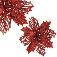 Gwiazda betlejemska, sztuczny kwiat, poinsecja ażurowa czerwona z brokatem