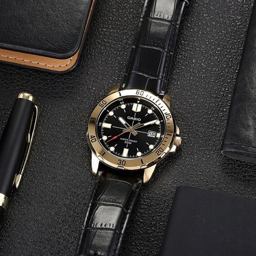 ZEGAREK MĘSKI CASIO MTP-VD01 skórzany datownik czarny + BOX +GRAWER na Arena.pl