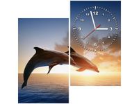 60X60CM ZEGAR DELFINY OBRAZ DREWNO ŚCIAN KWADRAT