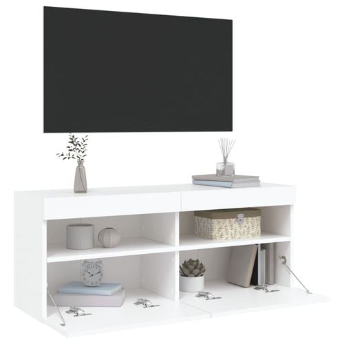 Ścienna szafka TV z LED, biała, 100x30x40 cm na Arena.pl