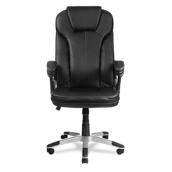 FOTEL BIUROWY STYLOWY SKÓRZANY CZARNY OBROTOWY REGULOWANY zdjęcie 6