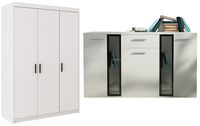 Zestaw Mebli pokojowych Pojemna Szafa + Komoda Biały