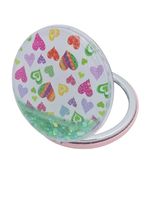 Lusterko kieszonkowe okrągłe podwójne brokat serduszka 7cm wielokolorowe