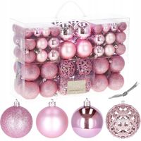 BOMBKI CHOINKOWE ZESTAW XXL 100 szt. RÓŻOWE WZORY OZDOBY NA CHOINKĘ MIX