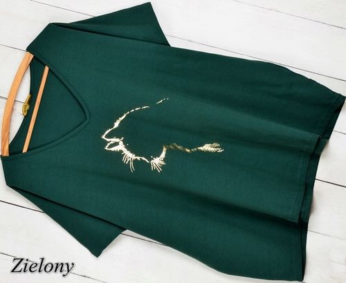 T-SHIRT KOSZULKA BAWEŁNA ZŁOTA APLIKACJA KOT KOTEK V dekolt M-XXXL T15 na Arena.pl