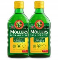 2x Möller's TRAN NORWESKI Gold cytrynowy 250ml OMEGA-3 wit. D3 2000 IU