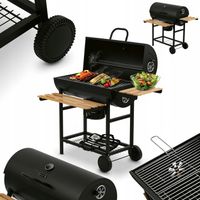 GRILL OGRODOWY Węglowy Drewniane PÓŁKI STALOWY TERMOMETR Kółka Konighoffer