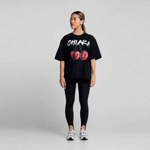 Chiara Wear - T-shirt bawełniany oversize CHERRY - czarny S na Arena.pl