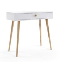 Konsola BOHO z szufladą na wysokich drewnianych nogach + cichy domek - Biały mat