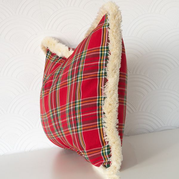 Poszewka Świąteczna Poduszka z Czerwonej Kraty z frędzlami 40x40 zdjęcie 3