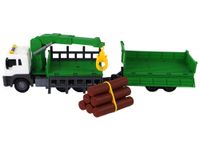 ZIELONA ZABAWKOWA CIĘŻARÓWKA Z DŹWIGIEM I PRZYCZEPĄ