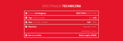 Żarówka LED kulka E14 230V 4W ciepła WW WOJ13030 SPECTRUM na Arena.pl