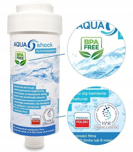 FILTR DO WODY PRYSZNICOWY POD PRYSZNIC USUWA CHLOR BPA FREE AQUA shock na Arena.pl