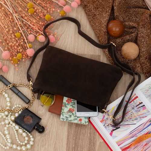 VERA PELLE torebka damska zamszowa listonoszka z paskiem V687 c.brązowa na Arena.pl