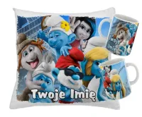 Zestaw SMERFY KUBEK + PODUSZKA RÓŻNE WZORY + IMIĘ UNIKALNY WYJĄTKOWY