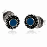 OKSYDOWANE SREBRNE KOLCZYKI WKRĘTKI ORIENTALNY WZÓR NIEBIESKA MASA