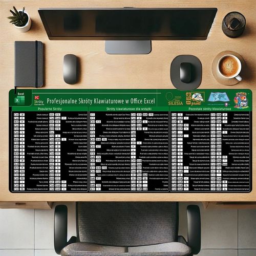 PODKŁADKA MATA BIURKO POD MYSZ DUŻA 82,6x35,1cm OFFICE EXCEL SKRÓTY PREMIUM na Arena.pl