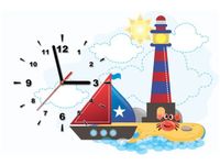 60CM 40CM ZEGAR OBRAZ LATARNIA MORSKA ŻAGLÓWKA DRUK PŁÓTNO RAMA