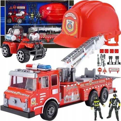 DUŻY Zestaw STRAŻ POŻARNA WÓZ STRAŻACKI STRAŻACY KASK QUAD AKCESORIA BOX na Arena.pl