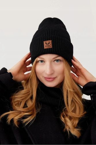 Komplet damski Ander czapka i komin zimowy wełna merino BRIGID BLACK na Arena.pl