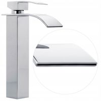 Bateria umywalkowa chromowana stojąca wysoka wodospad kaskada nablatowa