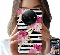 ETUI DO XIAOMI REDMI A3 - KWIATKI W CZARNO - BIAŁE PASKI WZORY