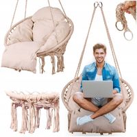 Bocianie Gniazdo Fotel Wiszący 80cm Huśtawka 150kg ECRU + PODUSZKA XXL