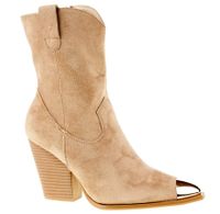 Botki kozaki kowbojki zamszowe na słupku 8,5 cm. beżowe nude Rozmiar obuwia - 39