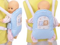 Nosidełko BOBO na szelkach dla lalki błękitne w groszki z misiem