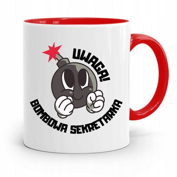 Kubek Czerwony Prezent Dla Bombowej Sekretarki Z Nadrukiem Ze Zdjęciem zdjęcie 1