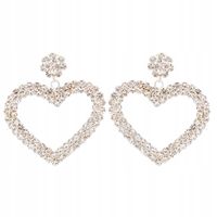 Piękne kolczyki dżetowe duże serce kolor srebrny białe cyrkonie 4,5cm