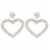 Piękne kolczyki dżetowe duże serce kolor srebrny białe cyrkonie 4,5cm