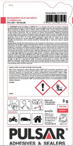 KLEJ UV DO SZKŁA I METALU BEZBARWNY + LAMPKA PULSAR 3 g na Arena.pl