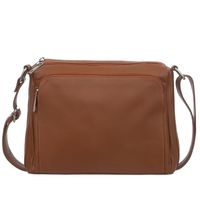 VERA PELLE torebka skórzana licowa listonoszka z paskiem V582 camel