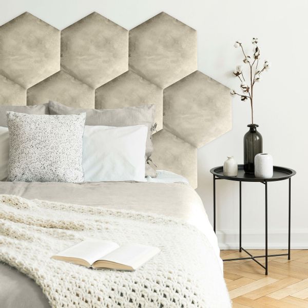 PANELE TAPICEROWANE PLASTER MIODU Heksagon KREMOWY 35cm x 40cm zdjęcie 6