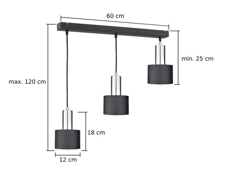 Lampa wisząca 3xE27 LUCE BLACK SILVER zdjęcie 4