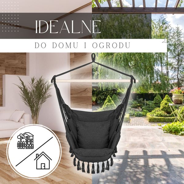 Hamak brazylijski z poduszkami fotel wiszący krzesło boho ciemnoszare zdjęcie 4