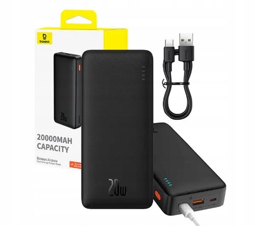 Powerbank Baseus Airpow 20000 mAh 20W PD USB USB-C microUSB Czarny na Arena.pl