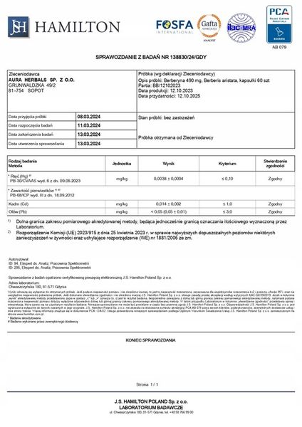 Aura Herbals BERBERYNA 500mg CUKRZYCA metabolizm zdjęcie 4