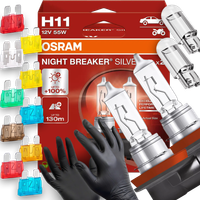 Żarówki Osram H11 Night Breaker Silver 100% W5W Led BEZPIECZNIKI Rękawiczki