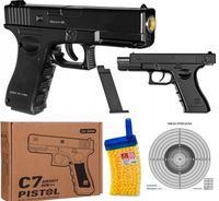PISTOLET NA KULKI PLASTIKOWE GLOCK C7 METALOWY CZARNY GRATIS 500 KULEK