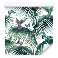 Tapeta liście palmowe ptaki motyle do sypialni