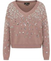 Faina Sweter damski z cekinami 11019451 taupe brązowy r.XS/S