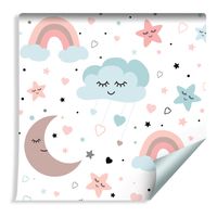 Tapeta Dla Dzieci - Śpiące Chmurki, Księżyce, Gwiazdy i Tęcze